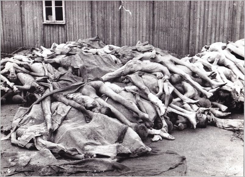 Corpses piled for burning at Mauthausen